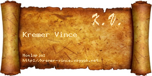 Kremer Vince névjegykártya